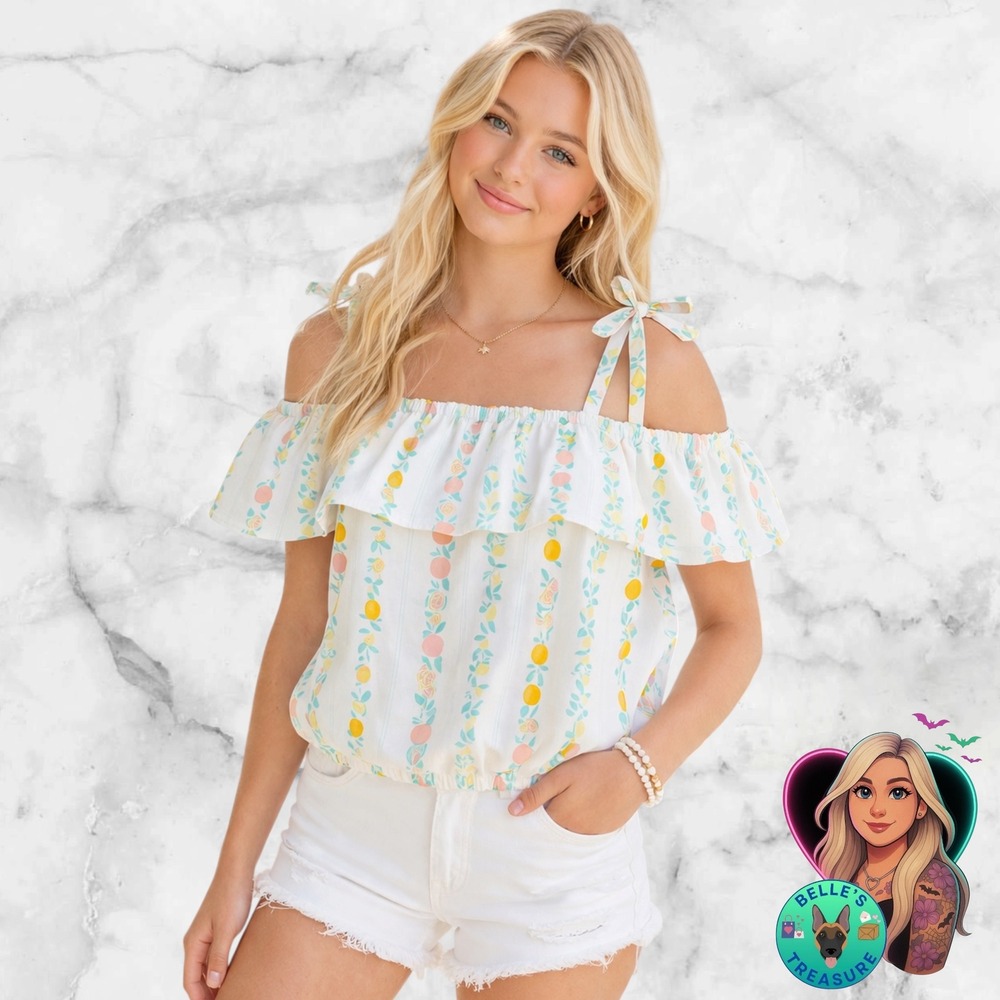 Janie and Jack Girl 18 Women XS/S Citrus Off-The-Shoulder Ruffle Top Cottagecore